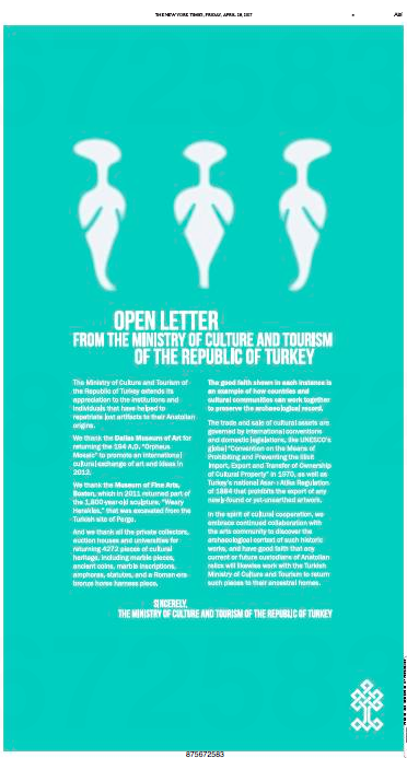 Image result for turkey full page new york times letter